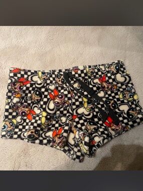 Fuzzy Black Checkerboard Powerpuff Girls Lounge Shorts
